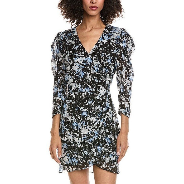 The Kooples Firework Lurex Floral Mini Dress Blue Black Metallic Small Nwt $355